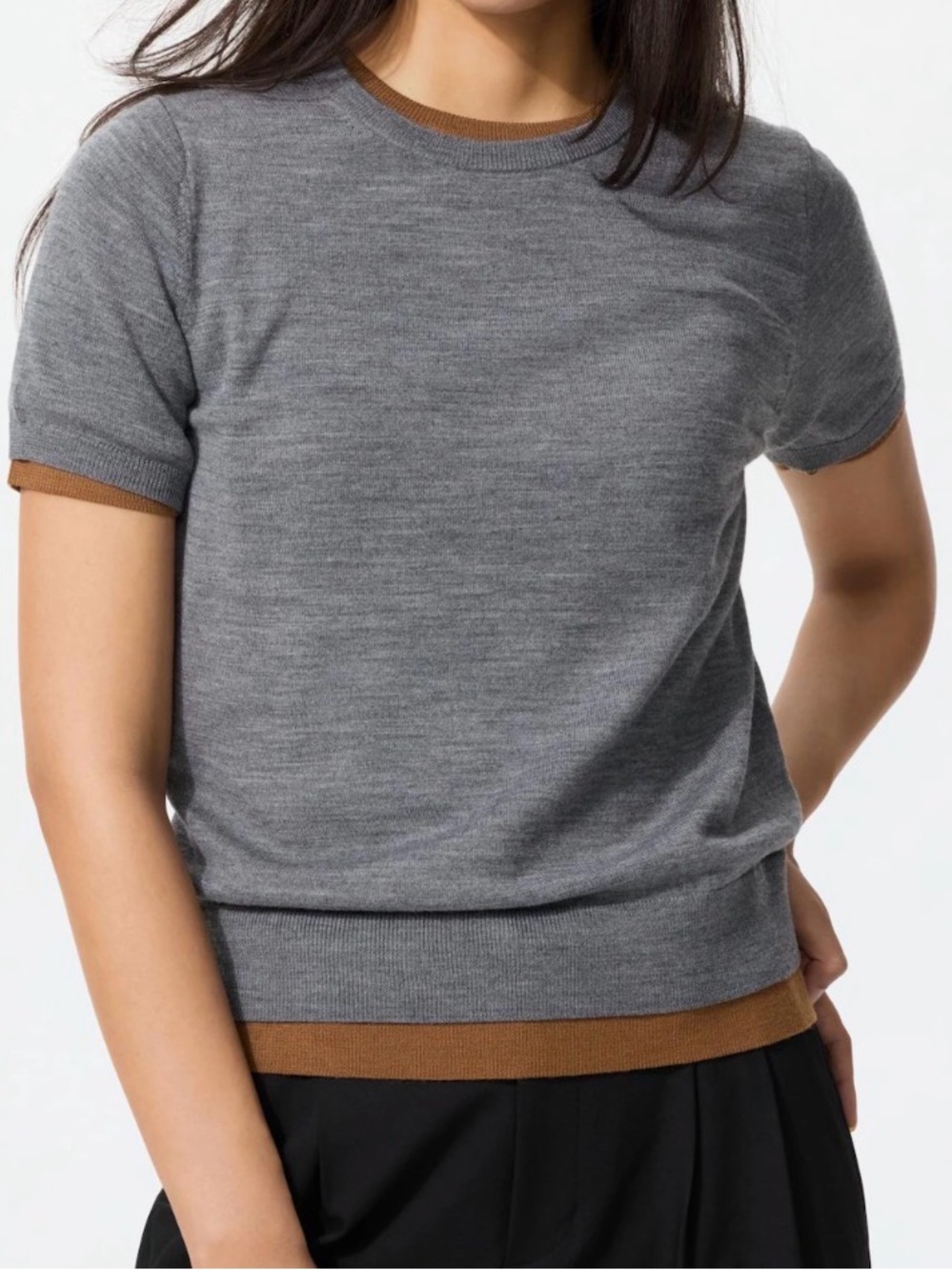 Uniqlo Gray 100% Merino Wool Short-Sleeve Sweater size S